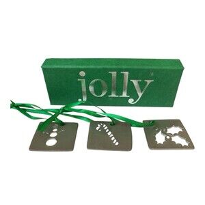 Vilmain Jolly Pewter Ornaments Set of 3 Snowman Candy Cane Poinsettia Box 1"